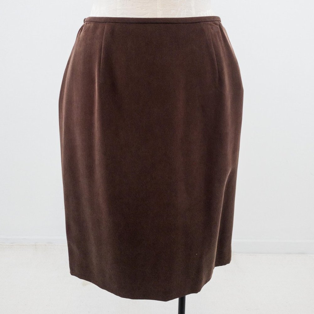 Vintage 90s M Sueded Silk Skirt Power Suit Brown - Picture 5 of 16